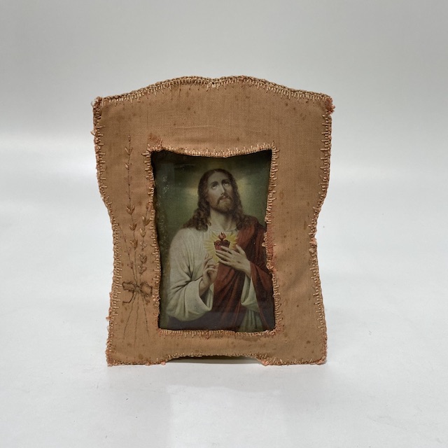 ARTWORK, Religious - Lord Jesus Print in Salmon Fabric Frame (small)